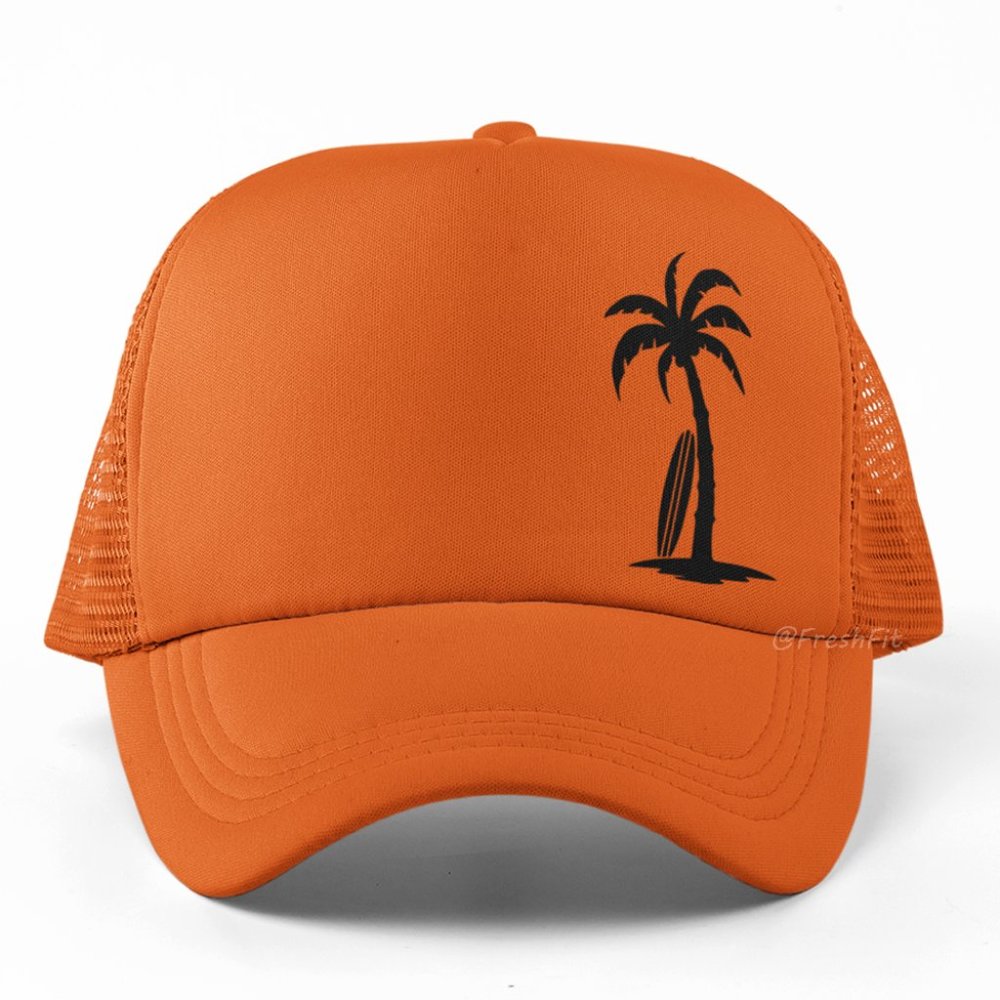 🆕Palm Tree Surfboard Surf Life Foam Trucker Hat Mesh Snapback Cap Orange